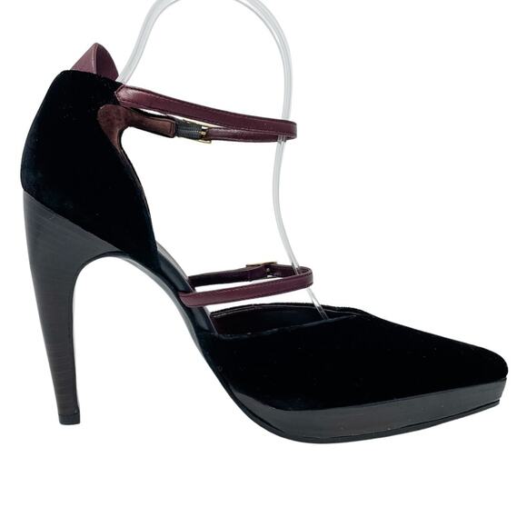 Chanel Vintage Point Toe d’Orsay Velvet & Wood Platform High Heels size 38/US 7 - Picture 9 of 14